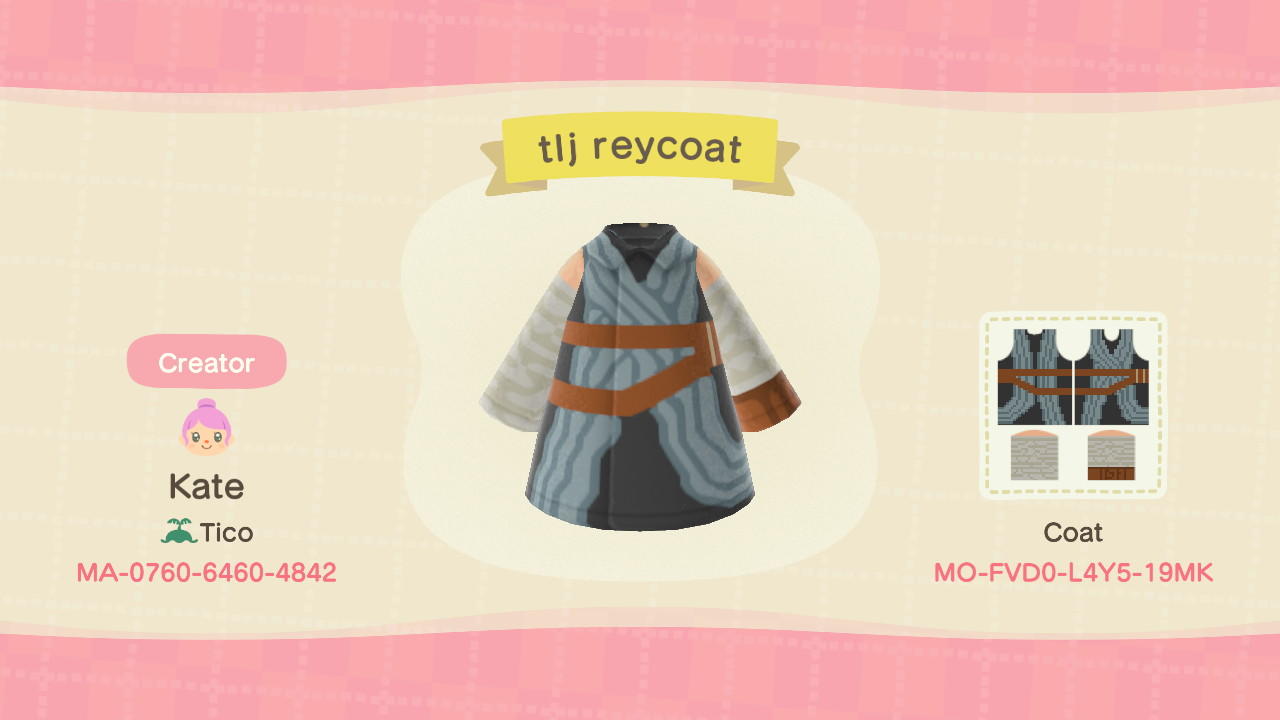 Animal Crossing Design Code: MO-FVD0-L4Y5-19MK TLJ Rey coat