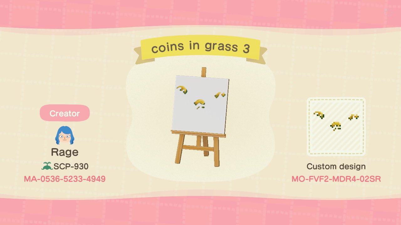 Animal Crossing Design Code: MO-FVF2-MDR4-02SR coins in grass 3