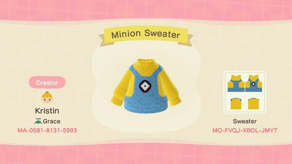 Animal Crossing Design Code: MO-FVQJ-XBDL-JMYT Minion Sweater