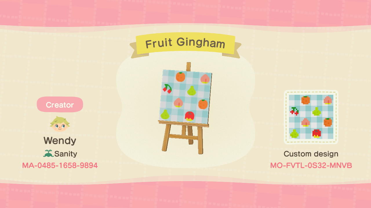 Animal Crossing Design Code: MO-FVTL-0S32-MNVB Fruit Gingham