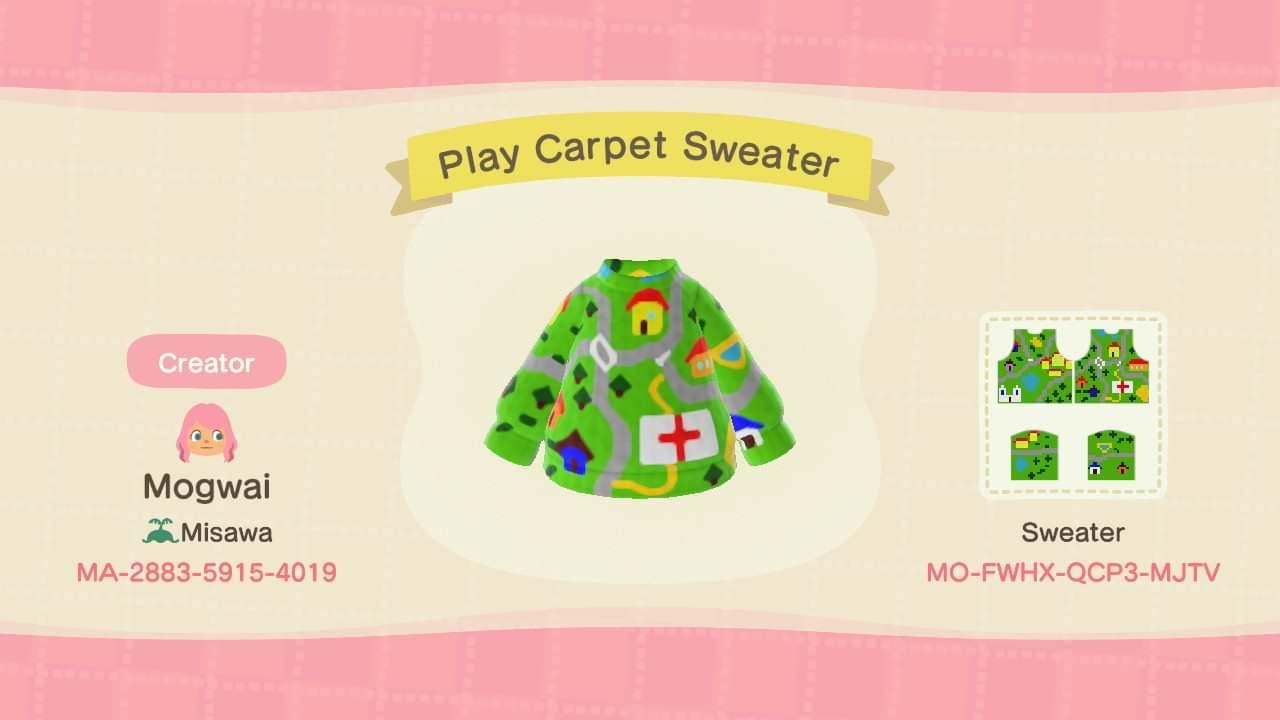 Animal Crossing Design Code: MO-FWHX-QCP3-MJTV Play Carpet Sweater