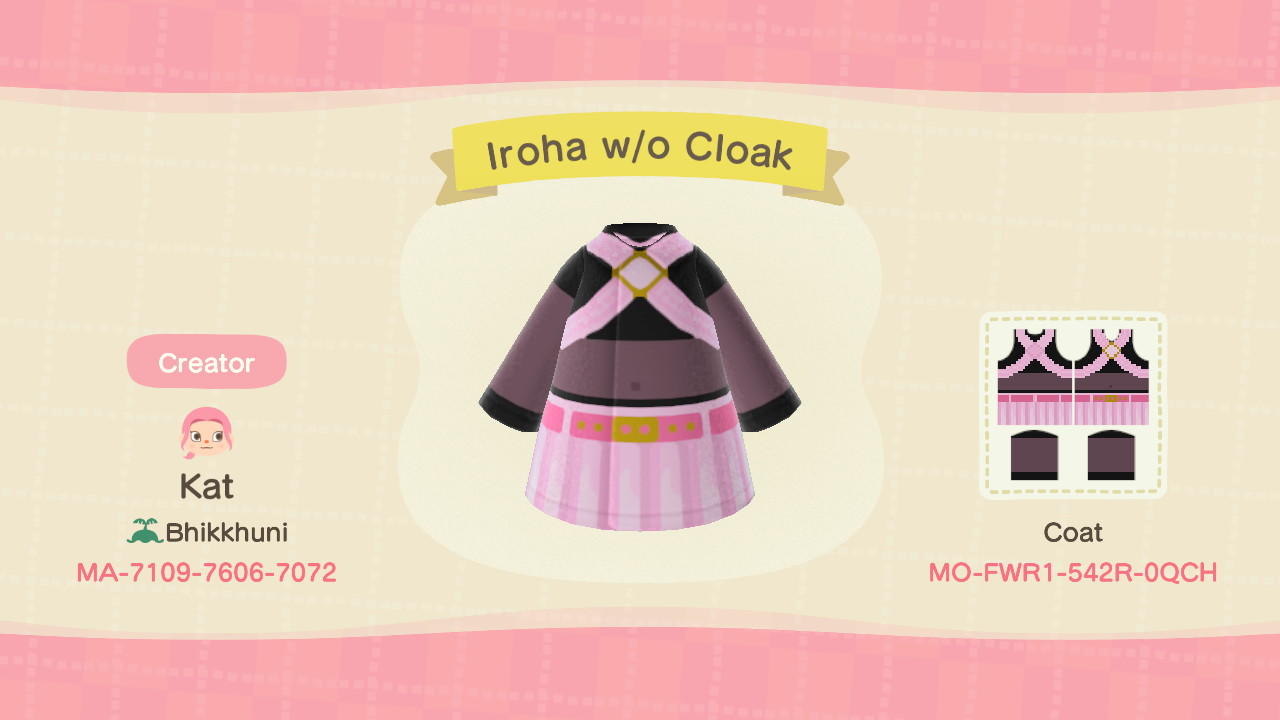 Animal Crossing Design Code: MO-FWR1-542R-0QCH Iroha w/o Cloak