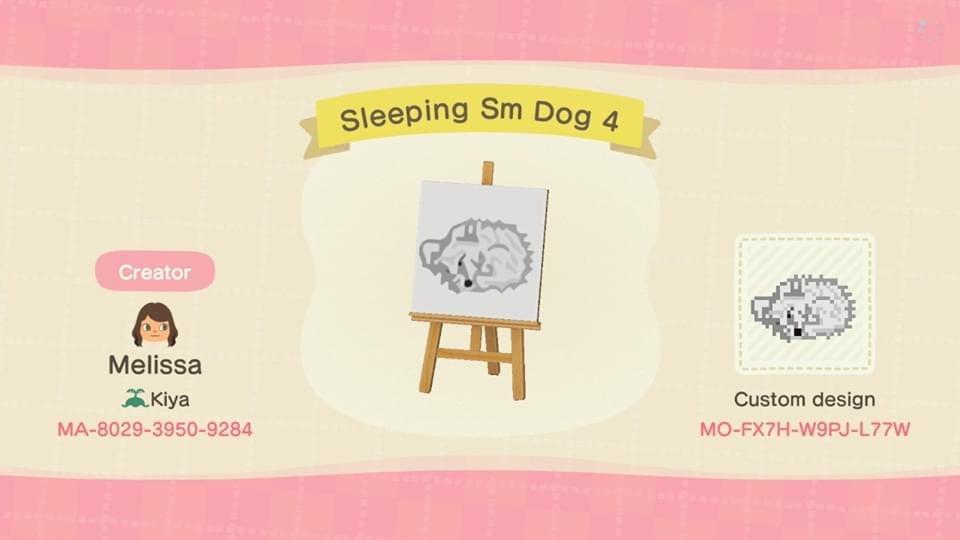 Animal Crossing Design Code: MO-FX7H-W9PJ-L77W Sleeping SM Dog 4