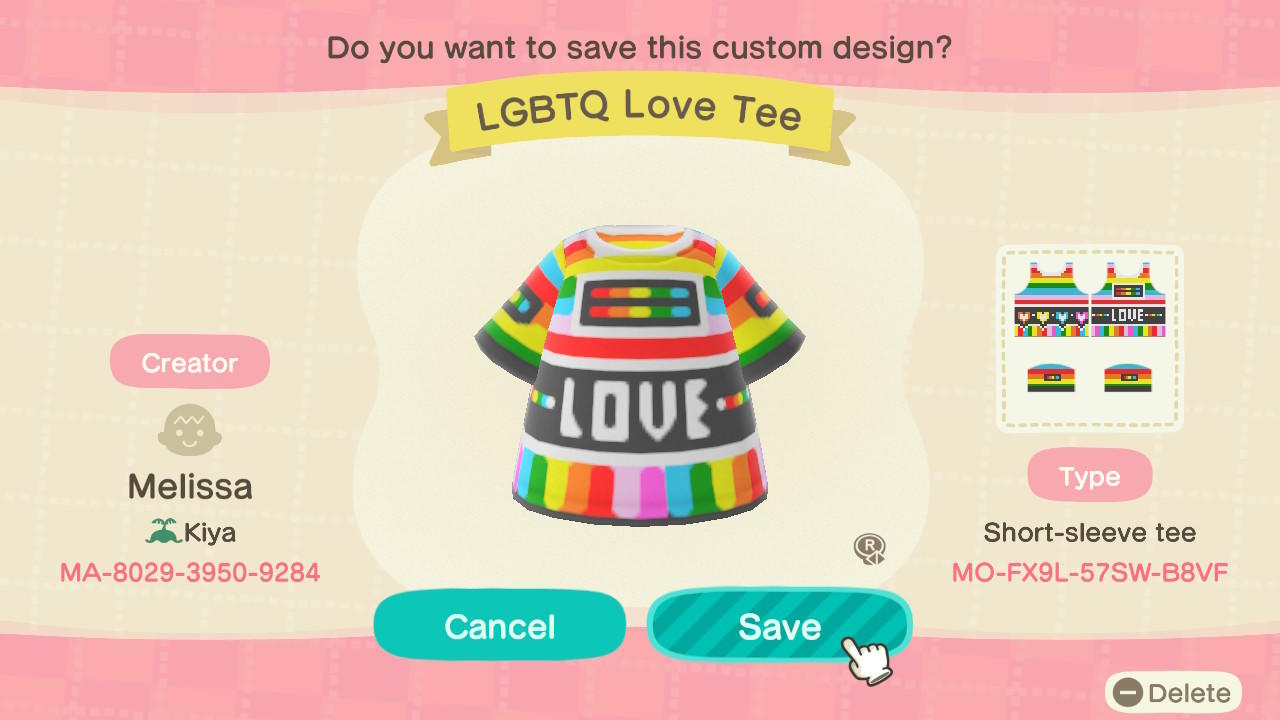 Animal Crossing Design Code: MO-FX9L-57SW-B8VF LGBTQ Love Tee