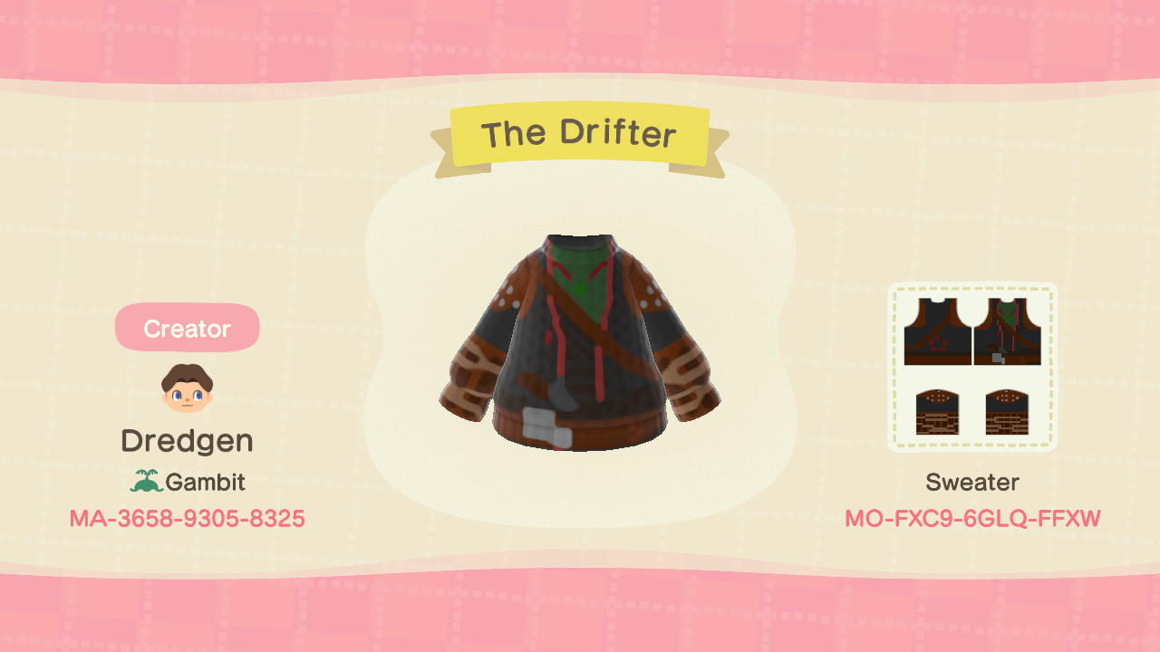 Animal Crossing Design Code: MO-FXC9-6GLQ-FFXW The Drifter