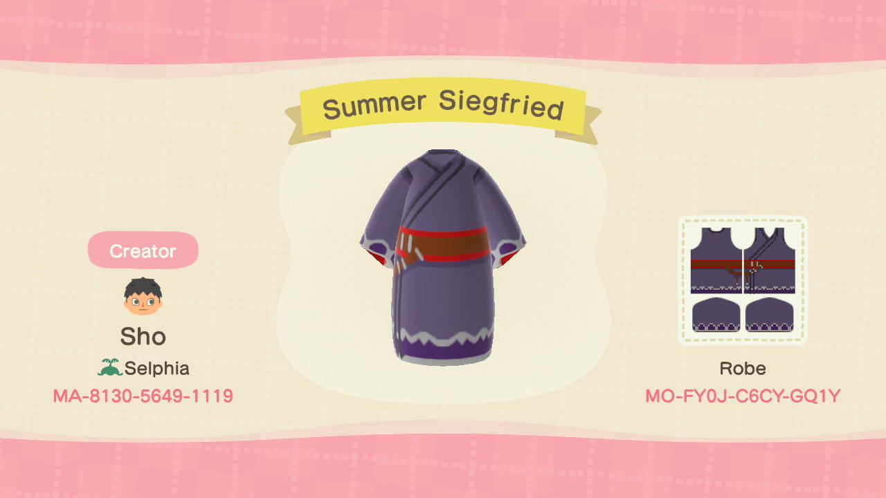 Animal Crossing Design Code: MO-FY0J-C6CY-GQ1Y Summer Siegfried