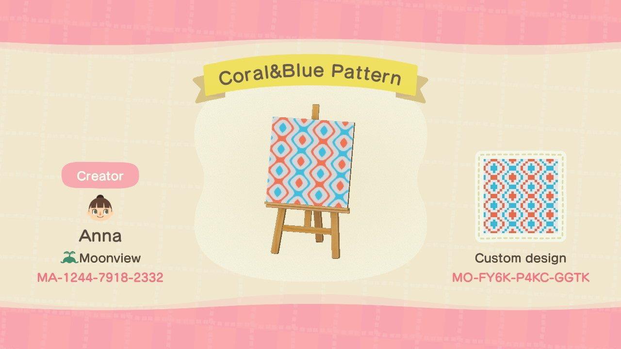 Animal Crossing Design Code: MO-FY6K-P4KC-GFTK Coral&Blue Pattern