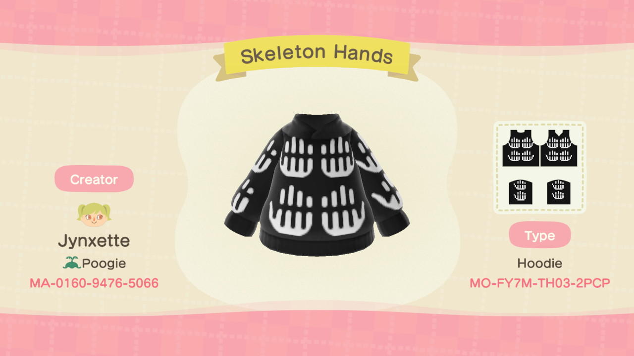 Animal Crossing Design Code: MO-FY7M-TH03-2PCP Skeleton Hands