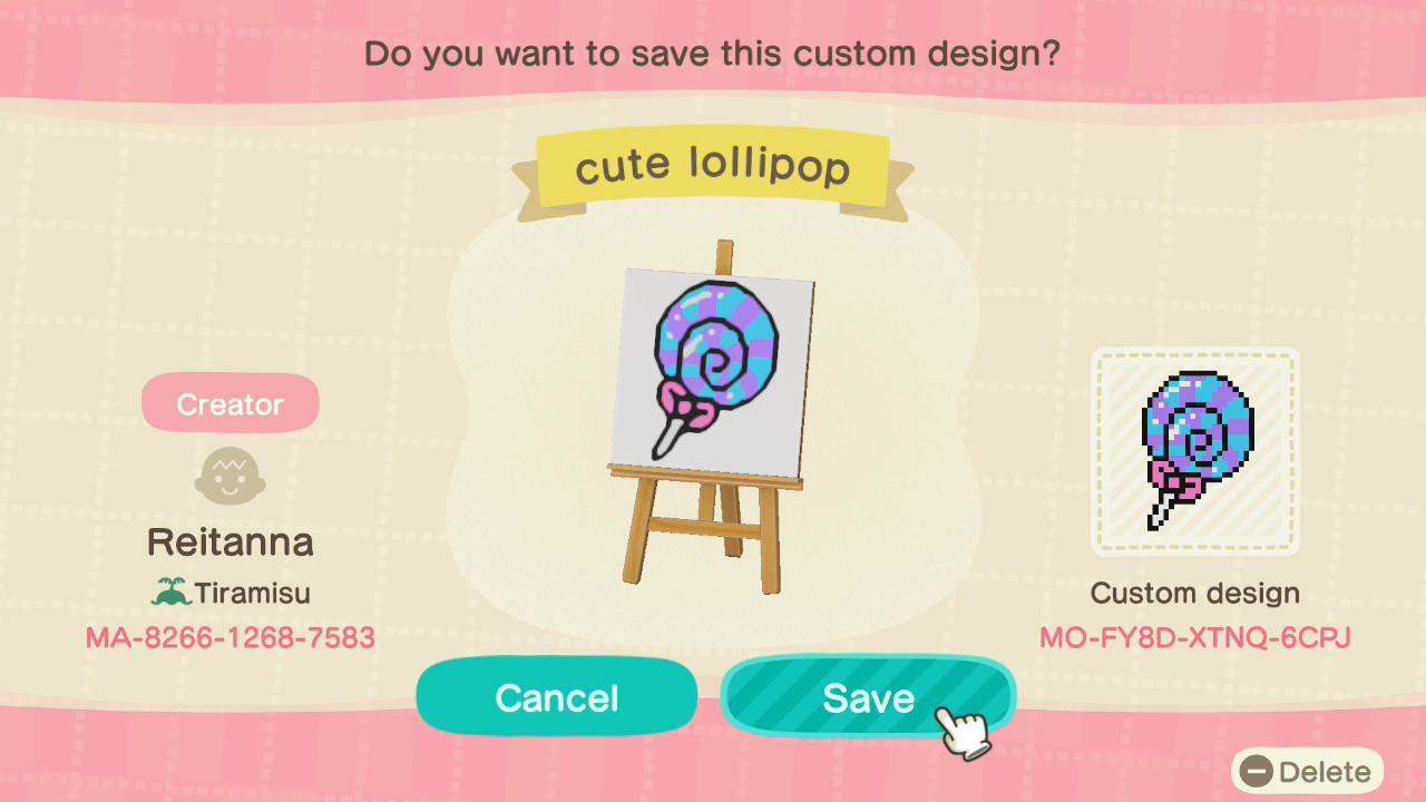 Animal Crossing Design Code: MO-FY8D-XTNQ-6CPJ cute lollipop