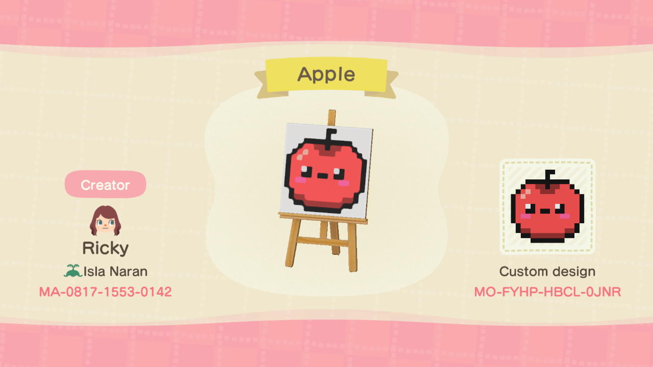 Animal Crossing Design Code: MO-FYHP-HBCL-0JNR Pixel Apple