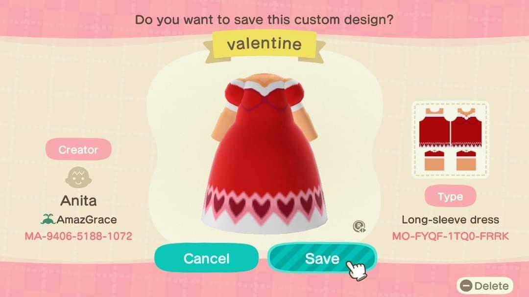 Animal Crossing Design Code: MO-FYQF-1TQ0-FRRK Valentine
