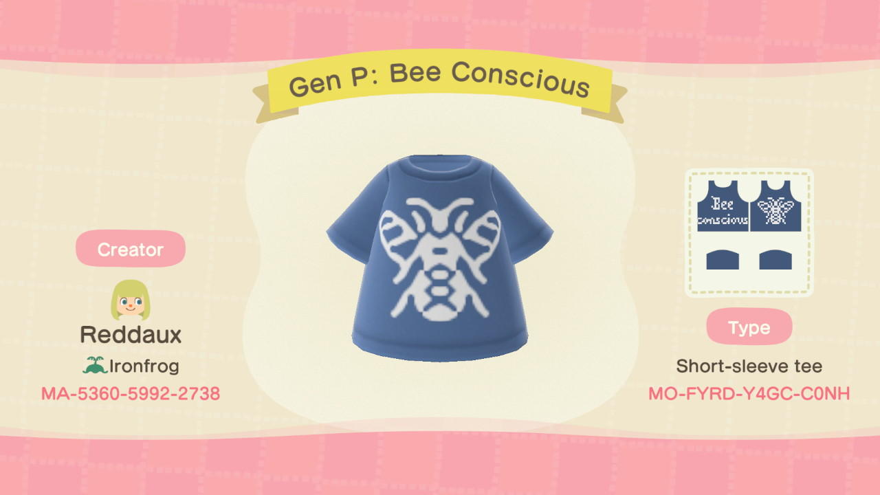 Animal Crossing Design Code: MO-FYRD-Y4GC-C0NH Gen Padalecki Bee