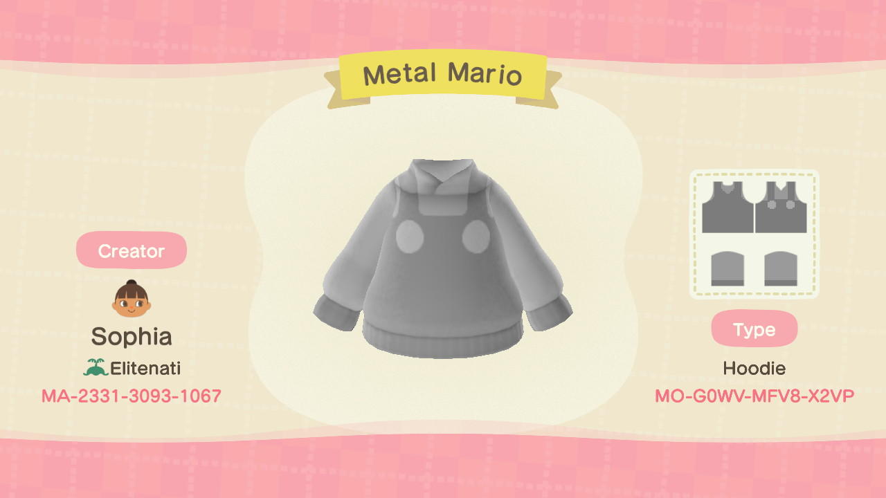 Animal Crossing Design Code: MO-G0WV-MFV8-X2VP Metal Mario