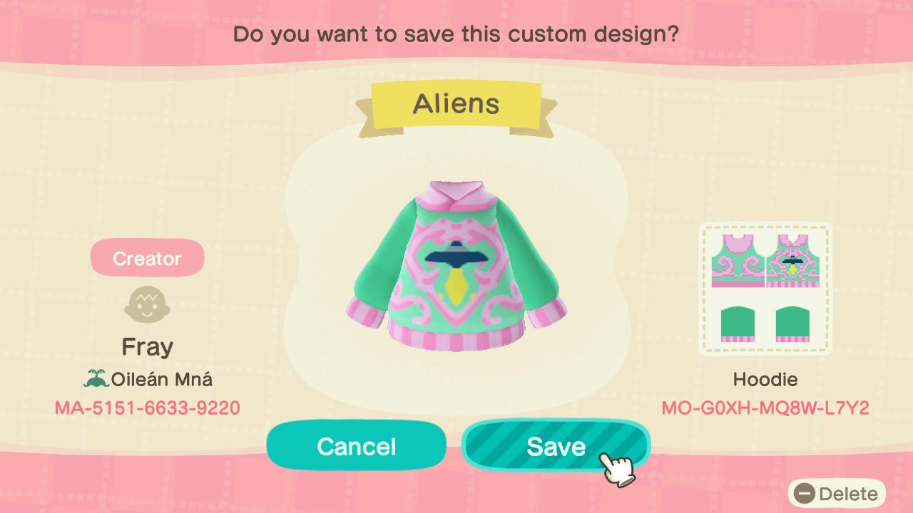 Animal Crossing Design Code: MO-G0XH-MQ8W-L7Y2 Aliens
