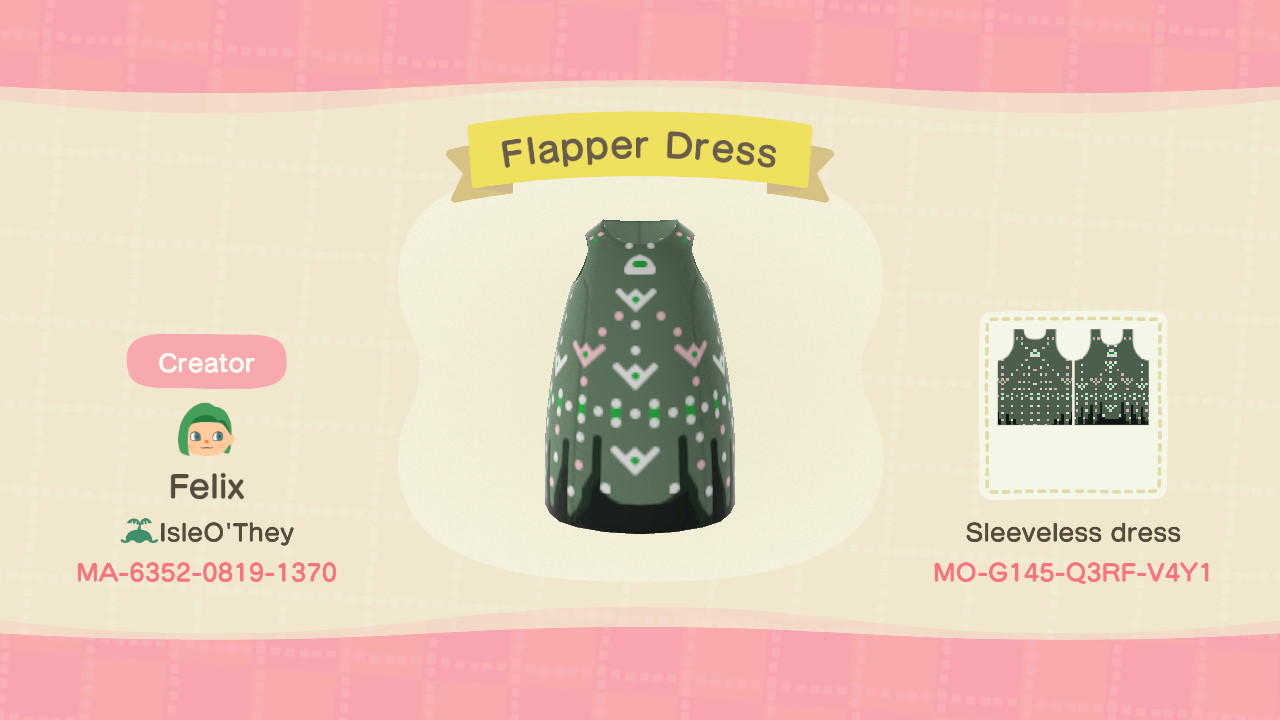 Animal Crossing Design Code: MO-G145-Q3RF-V4Y1 Flapper Dress