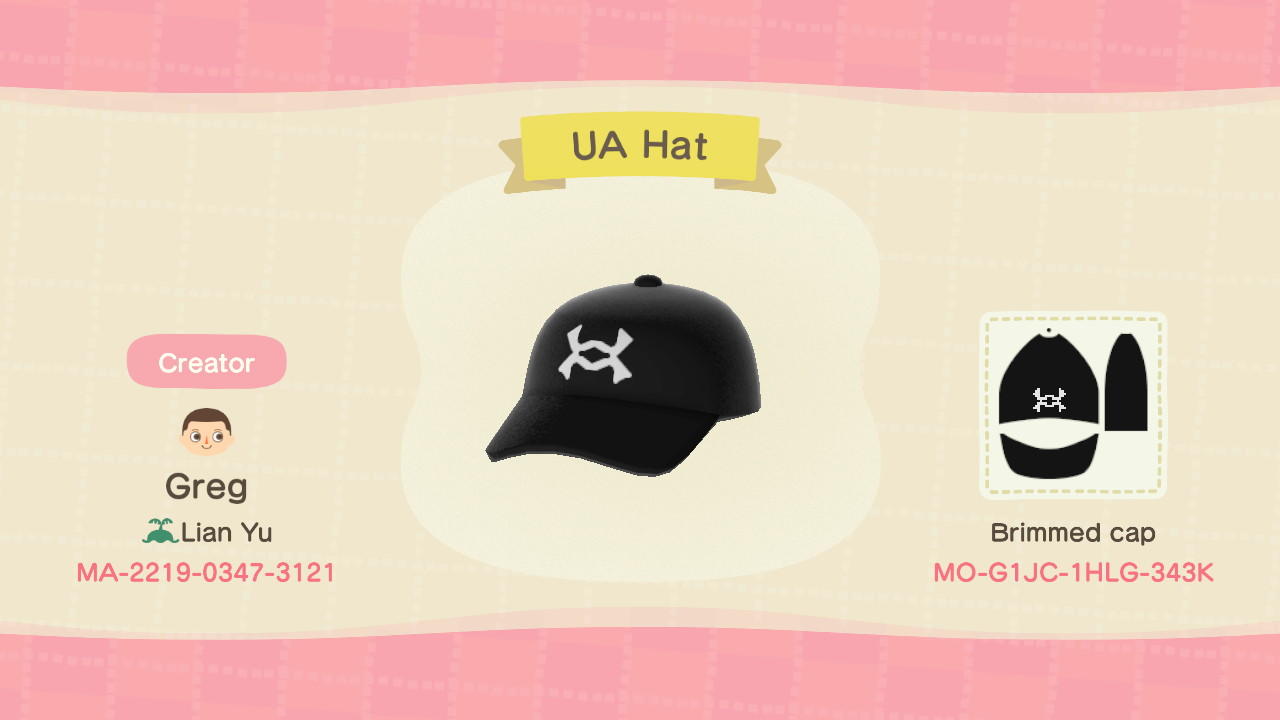 Animal Crossing Design Code: MO-G1JC-1HLG-343K UA Hat