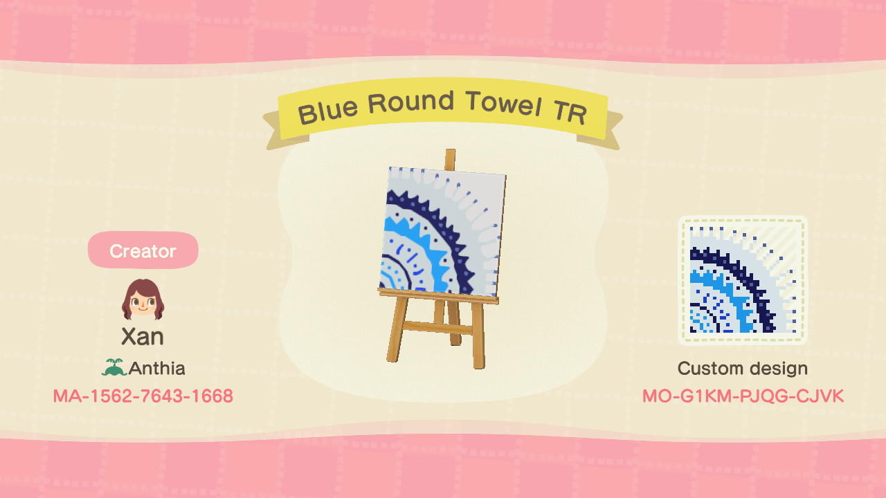 Animal Crossing Design Code: MO-G1KM-PJQG-CJVK Blue Round Towel