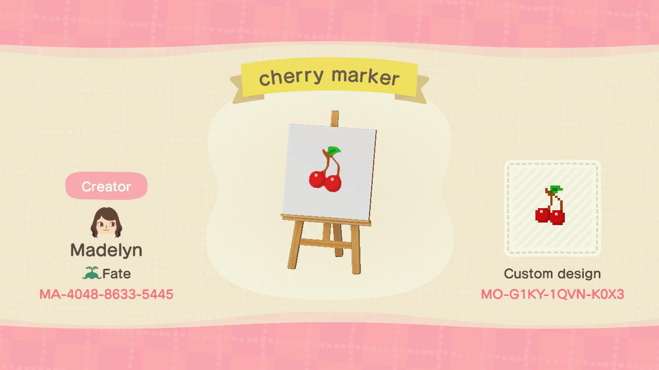 Animal Crossing Design Code: MO-G1KY-1QVN-K0X3 cherry marker