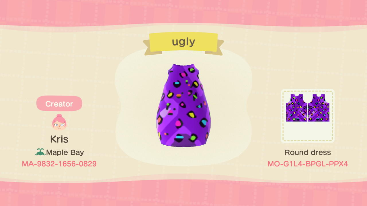 Animal Crossing Design Code: MO-G1L4-BPGL-PPX4 Ugly Dress!