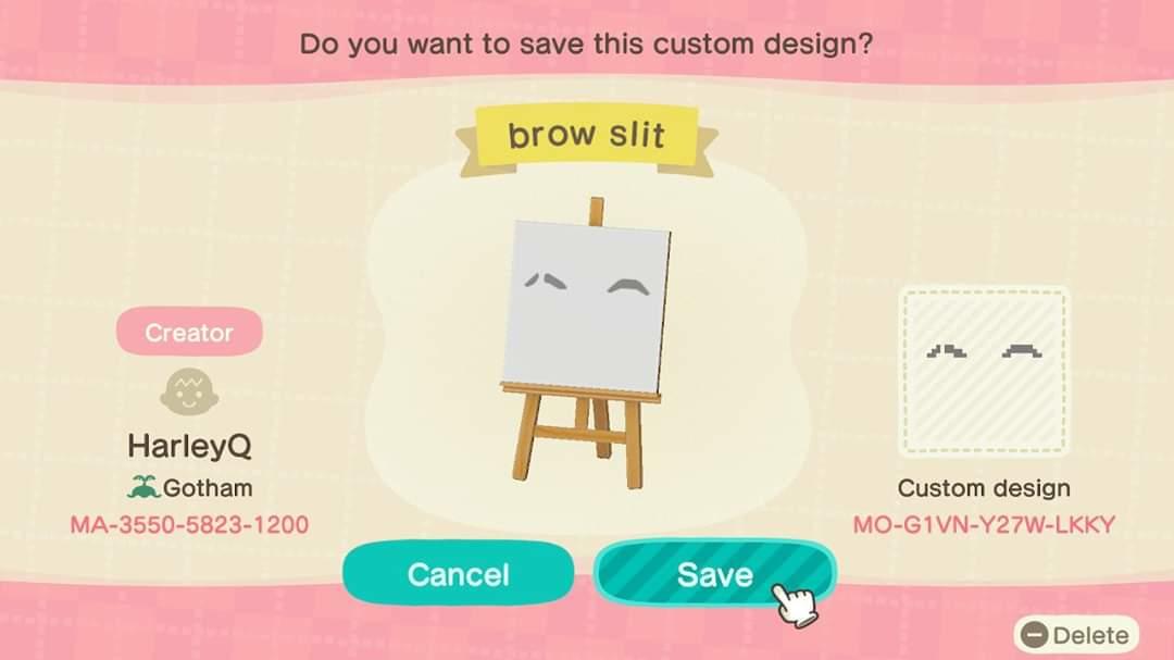 Animal Crossing Design Code: MO-G1VN-Y27W-LKKY brow slit