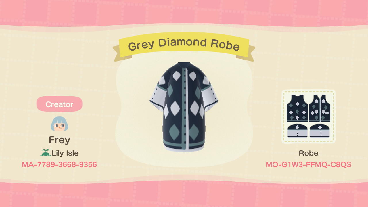 Animal Crossing Design Code: MO-G1W3-FFMQ-C8QS Grey Diamond Robe