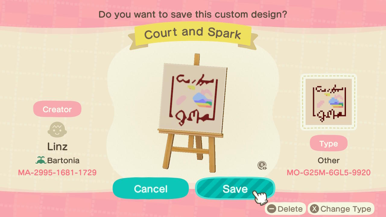 Animal Crossing Design Code: MO-G25M-6GL5-9920 Court and Spark
