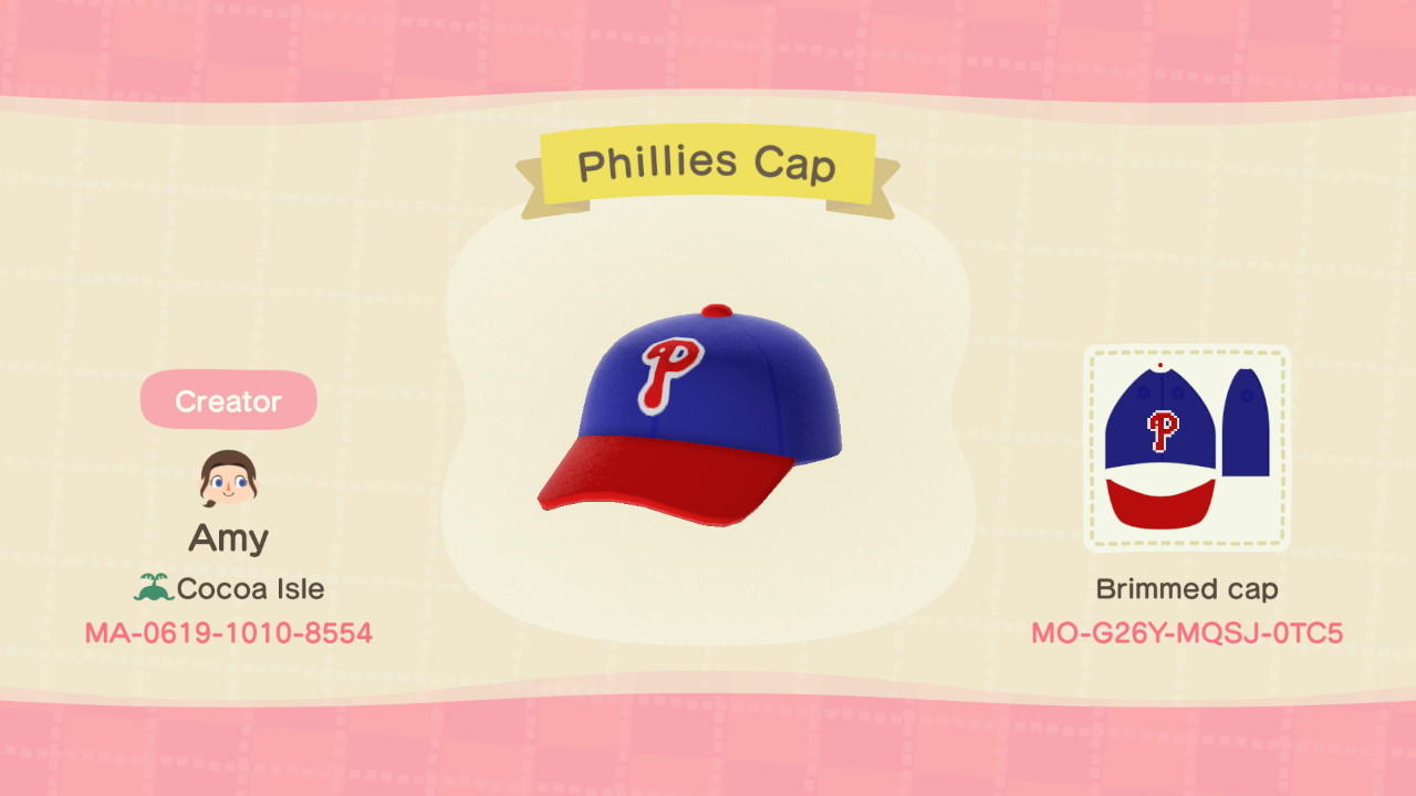 Animal Crossing Design Code: MO-G26Y-MQSJ-0TC5 Phillies Cap