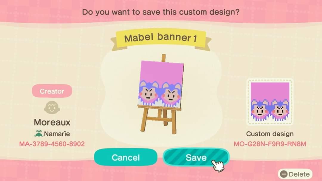 Animal Crossing Design Code: MO-G28N-F9R9-RN8M Mabel banner1