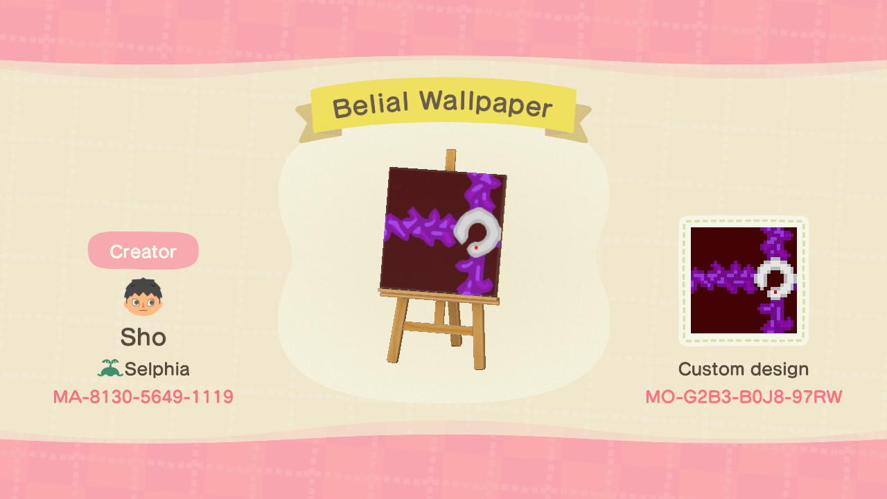 Animal Crossing Design Code: MO-G2B3-B0J8-97RW Belial Wallpaper