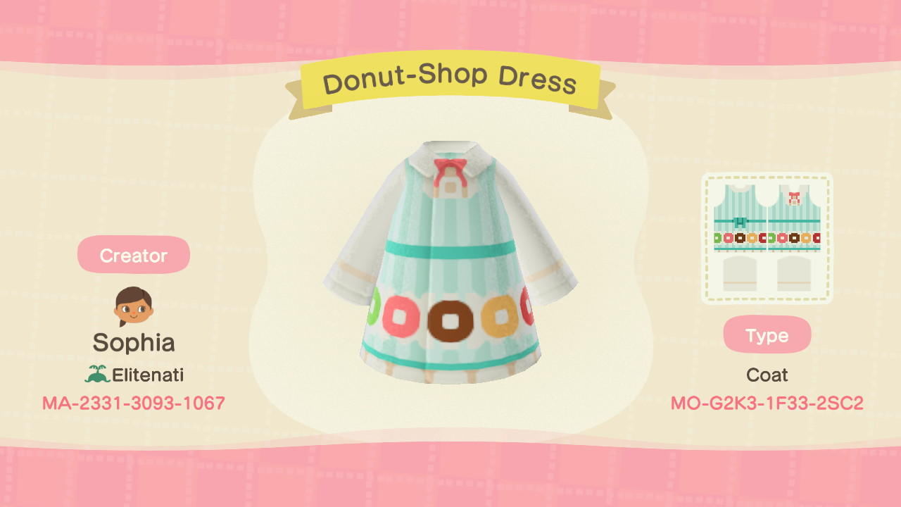 Animal Crossing Design Code: MO-G2K3-1F33-2SC2 Donut-Shop Dress