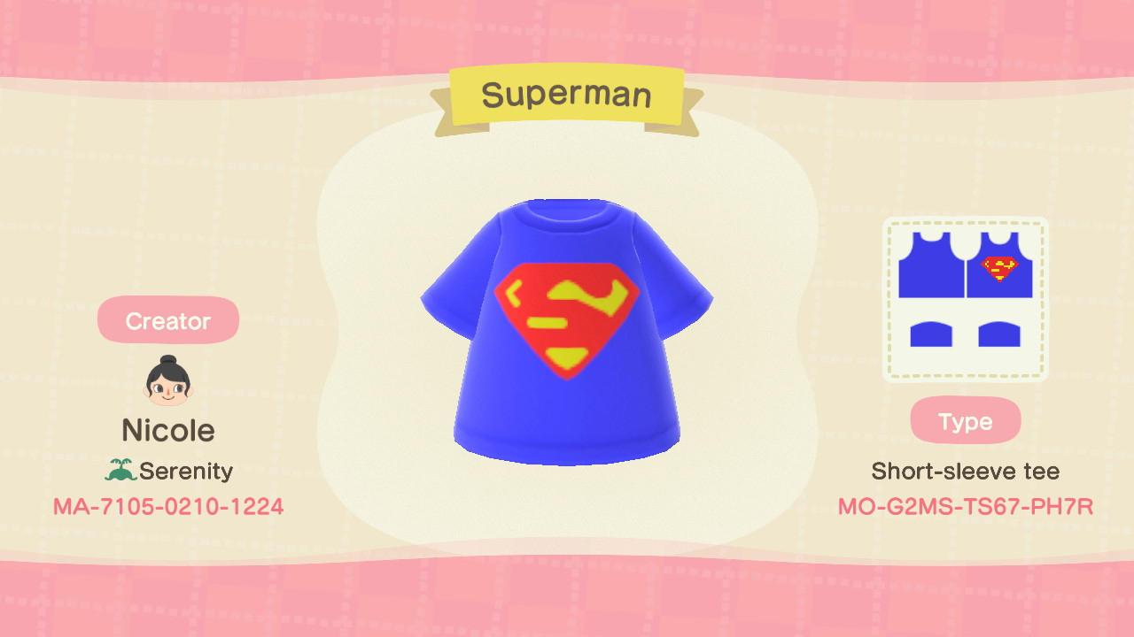 Animal Crossing Design Code: MO-G2MS-TS67-PH7R Superman