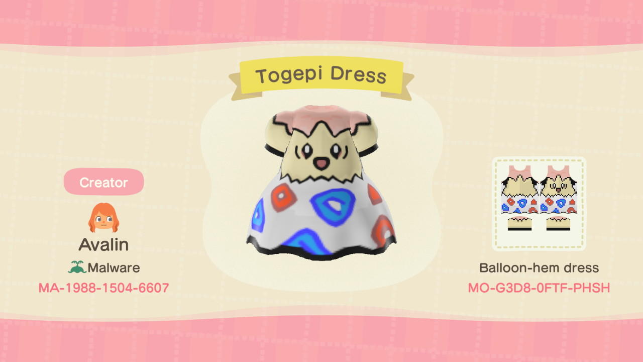 Animal Crossing Design Code: MO-G3D8-0FTF-PHSH Togepi Dress
