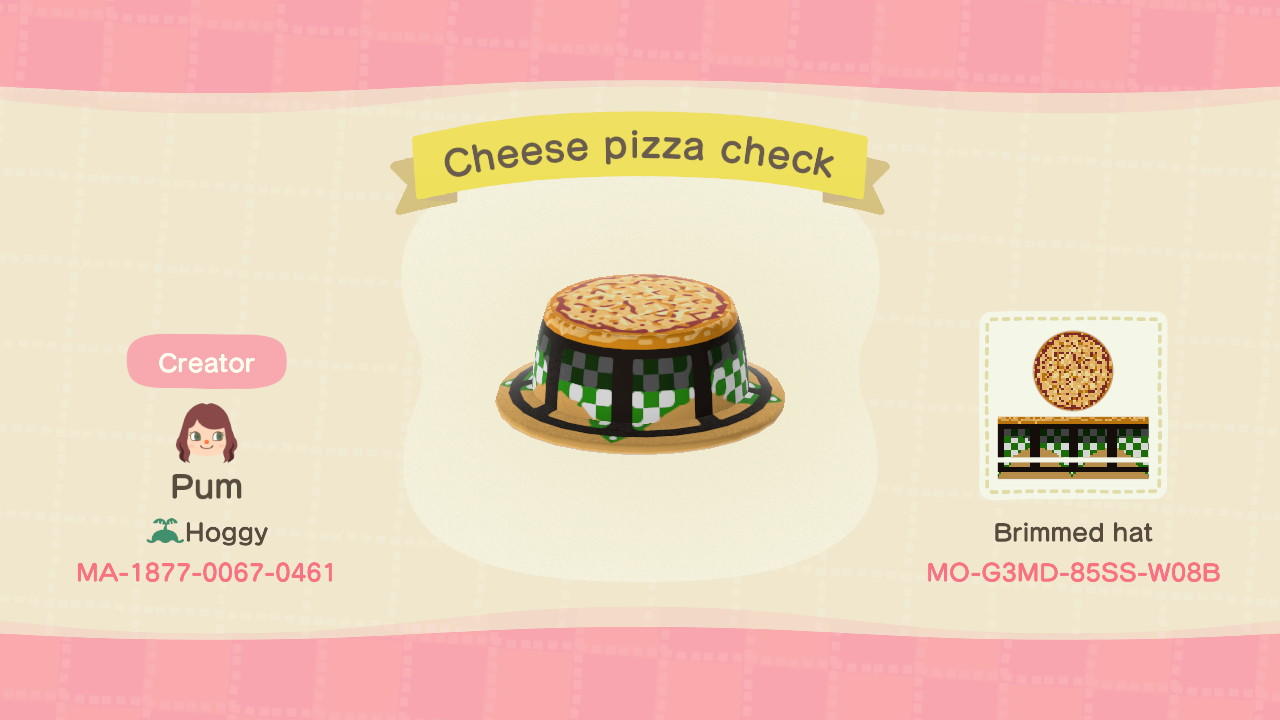 Animal Crossing Design Code: MO-G3MD-85SS-W08B Cheese pizza check