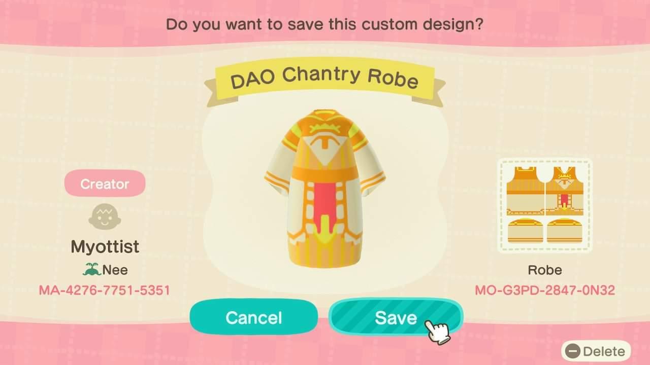 Animal Crossing Design Code: MO-G3PD-2847-0N32 DAO Chantry Robe