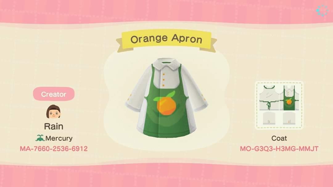 Animal Crossing Design Code: MO-G3Q3-H3MG-MMJT Orange Apron