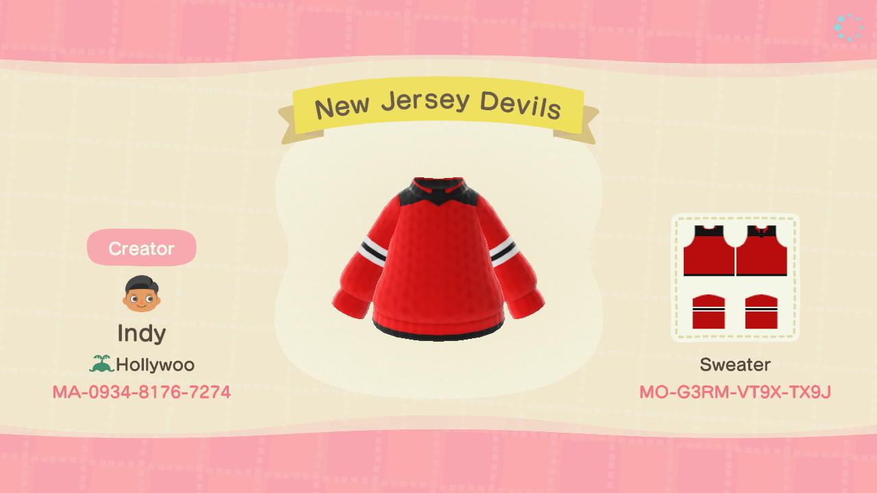 Animal Crossing Design Code: MO-G3RM-VT9X-TX9J New Jersey Devils