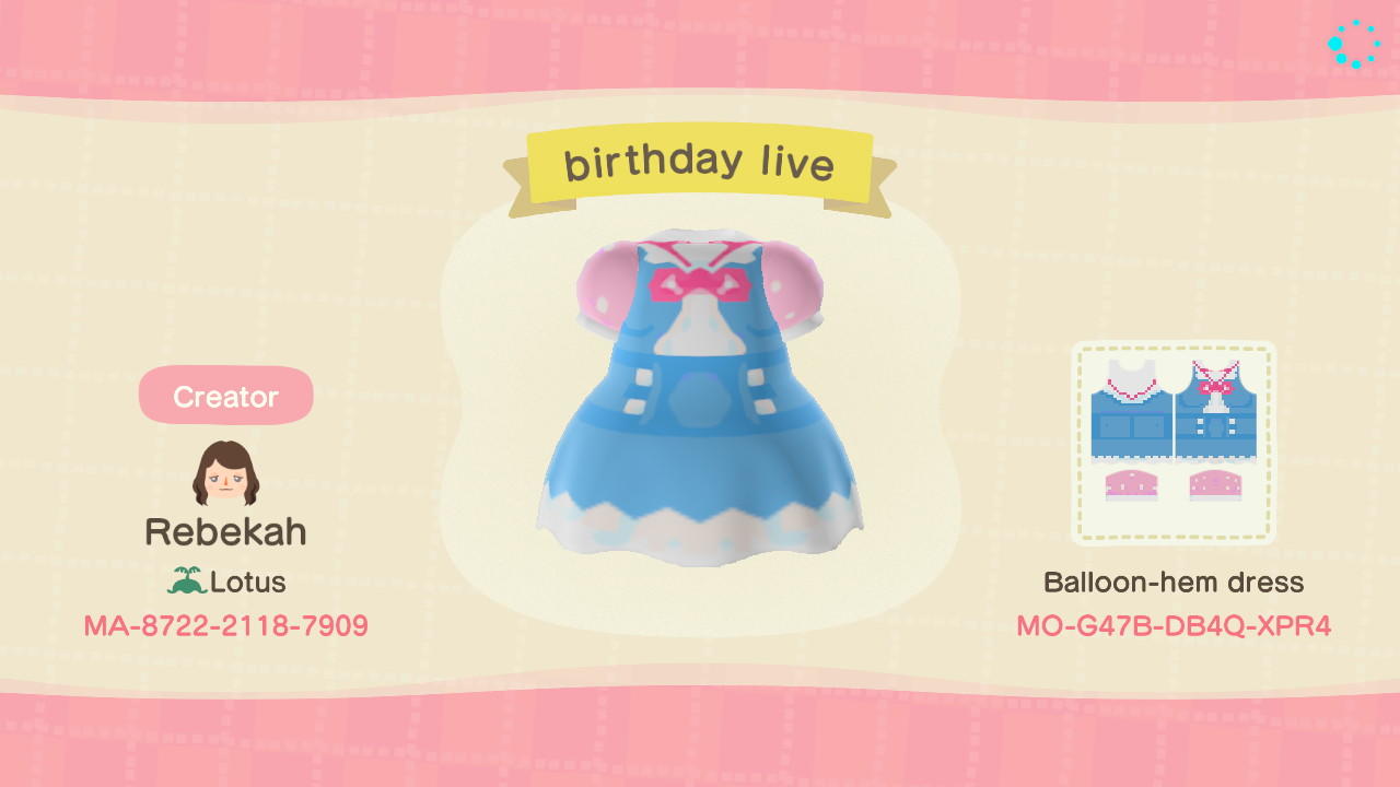 Animal Crossing Design Code: MO-G47B-DB4Q-XPR4 birthday live