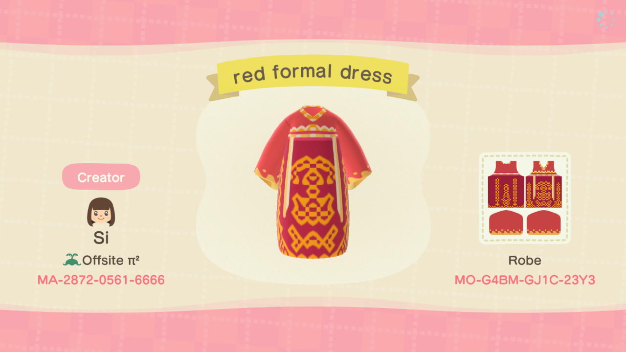 Animal Crossing Design Code: MO-G4BM-GJ1C-23Y3 red formal dress