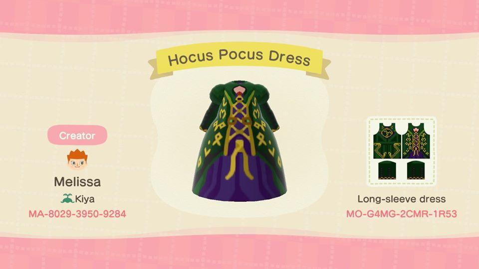 Animal Crossing Design Code: MO-G4MG-2CMR-1R53 Hocus Pocus Dress