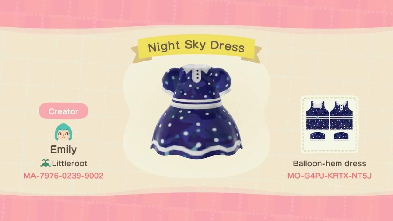 Animal Crossing Design Code: MO-G4PJ-KRTX-NT5J Night Sky Dress