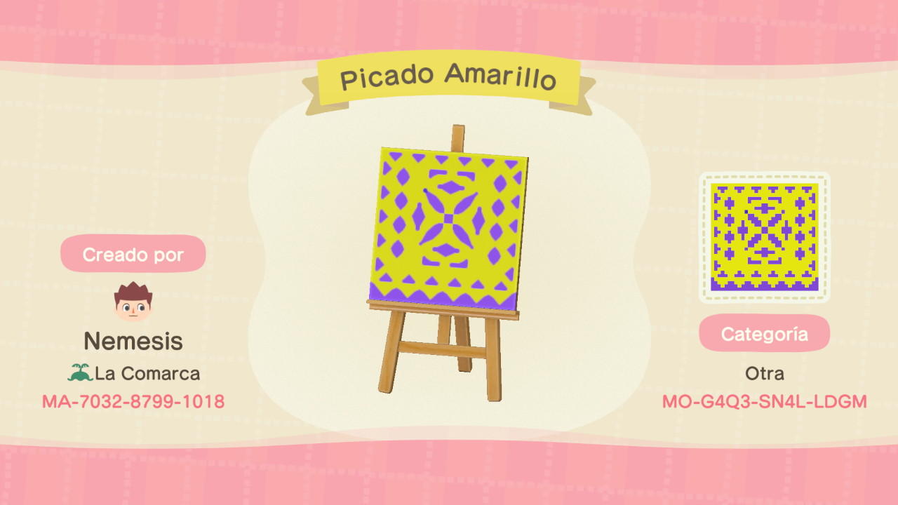 Animal Crossing Design Code: MO-G4Q3-SN4L-LDGM Picado Amarillo