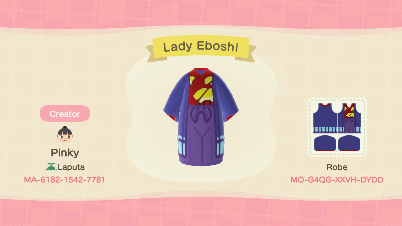 Animal Crossing Design Code: MO-G4QG-XXVH-DYDD Lady Eboshi