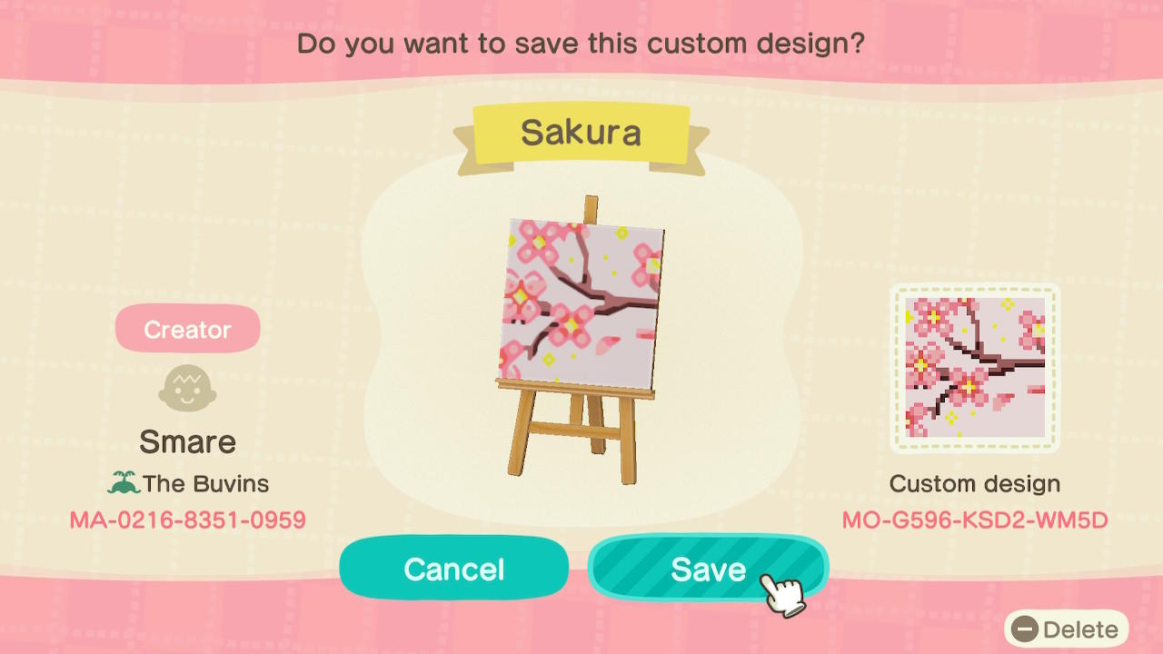 Animal Crossing Design Code: MO-G596-KSD2-WM5D Sakura