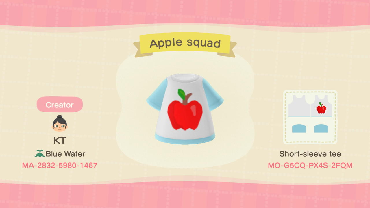 Animal Crossing Design Code: MO-G5CQ-PX4S-2FQM Apple squad