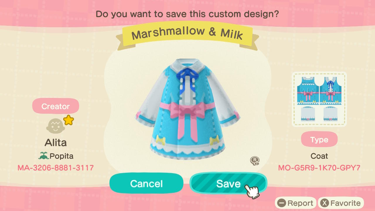 Animal Crossing Design Code: MO-G5R9-1K70-GPY7 Marshmallow & Milk