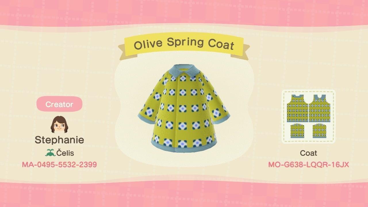 Animal Crossing Design Code: MO-G638-LQQR-16JX Olive Spring Coat