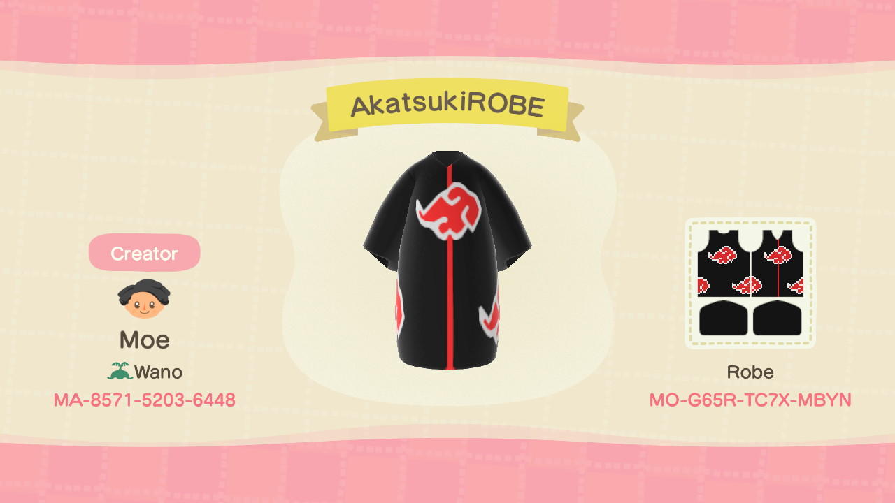 Animal Crossing Design Code: MO-G65R-TC7X-MBYN AkatsukiROBE