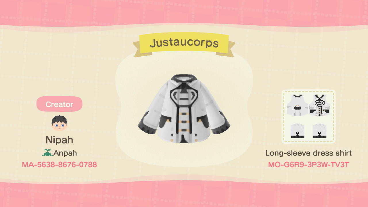 Animal Crossing Design Code: MO-G6R9-3P3W-TV3T Justaucorps