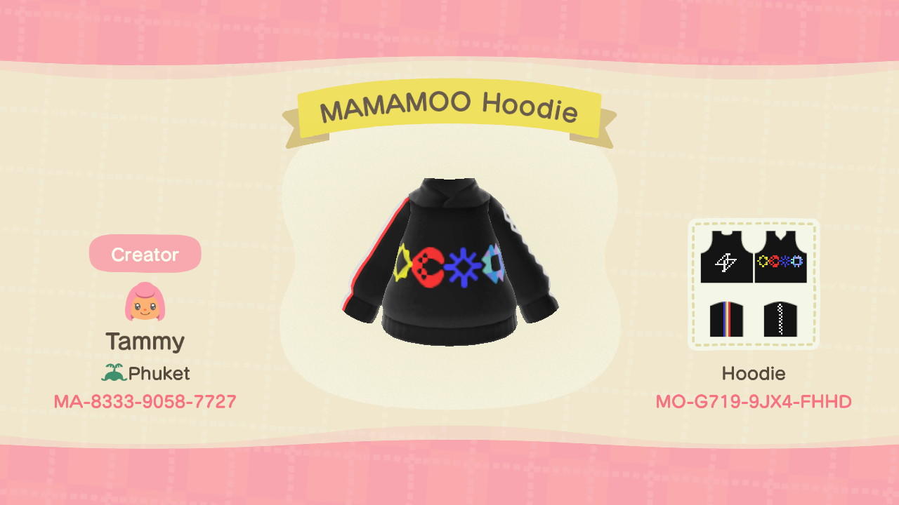 Animal Crossing Design Code: MO-G719-9JX4-FHHD MAMAMOO Hoodie
