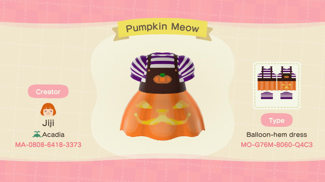 Animal Crossing Design Code: MO-G76M-8060-Q4C3 Pumpkin Meow